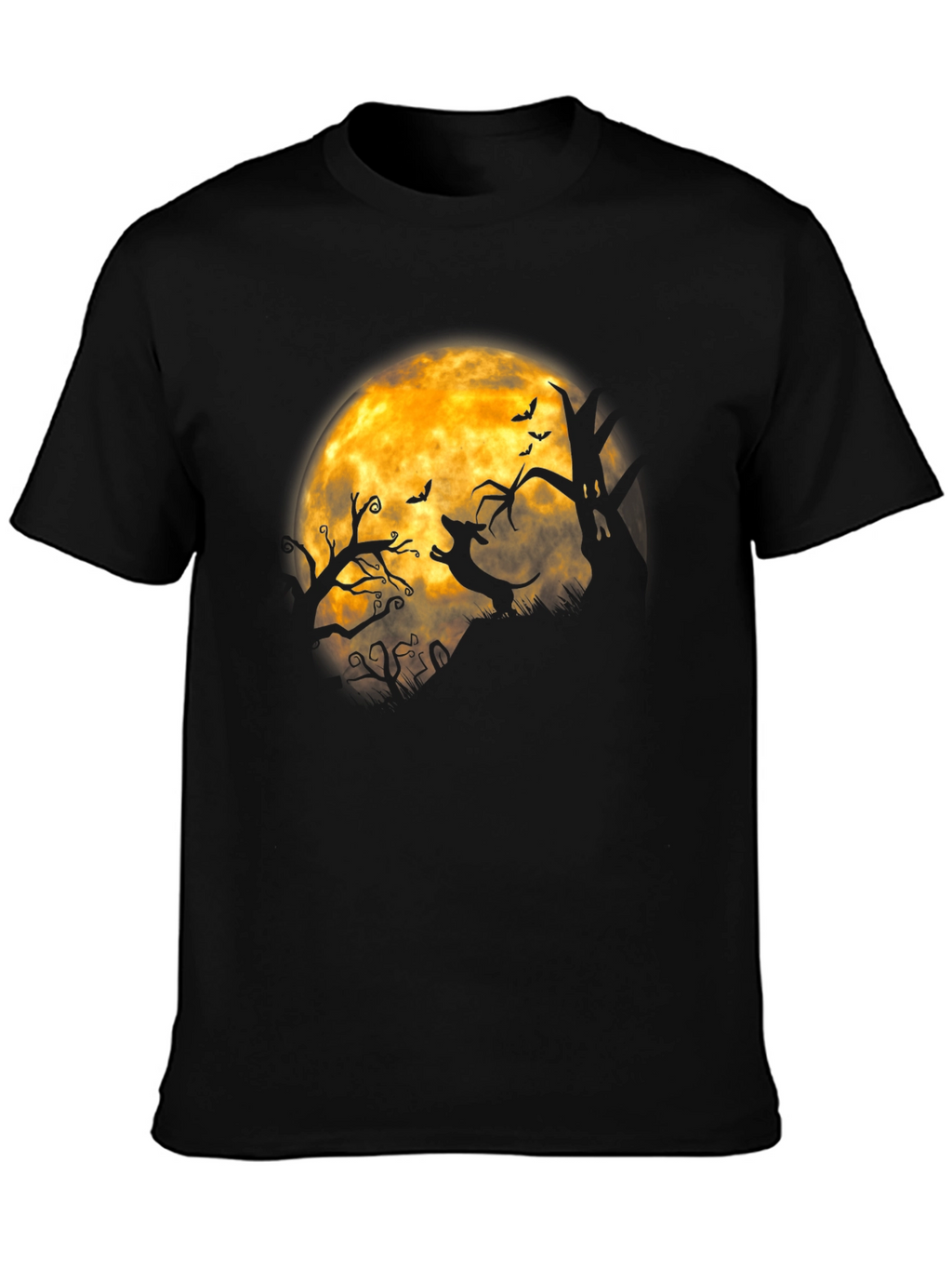Halloween Dachshund Moon Mens Black T-shirt