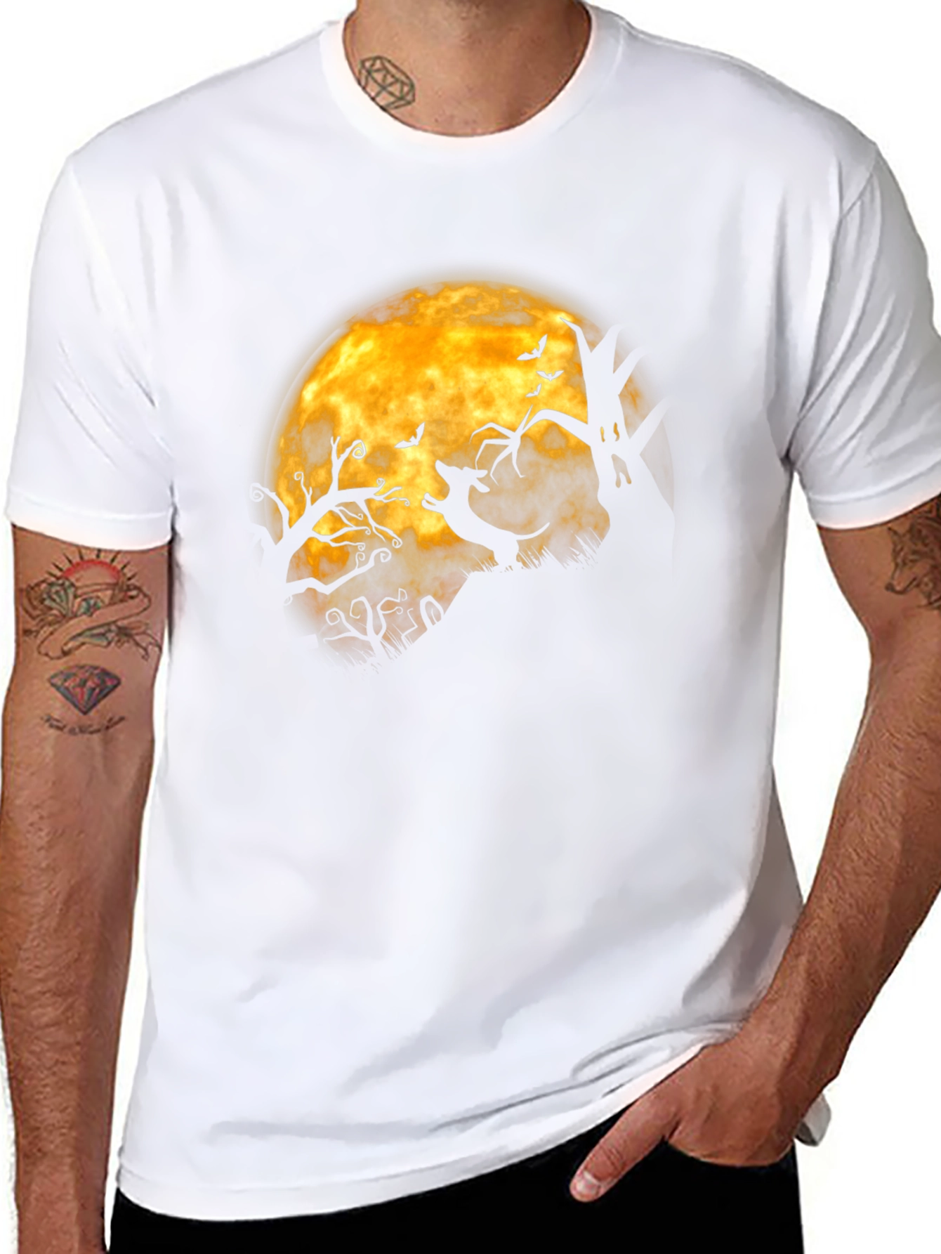 Halloween Dachshund Moon Mens Black T-shirt