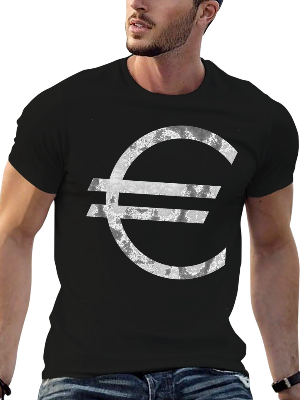 Euro Symbol Graphic Tee - Distressed Look T-Shirt