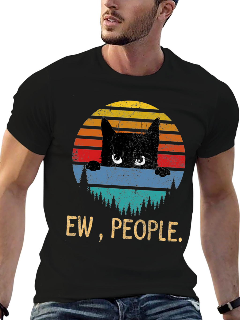 Ew People Cat T-Shirt - Retro Sunset Design