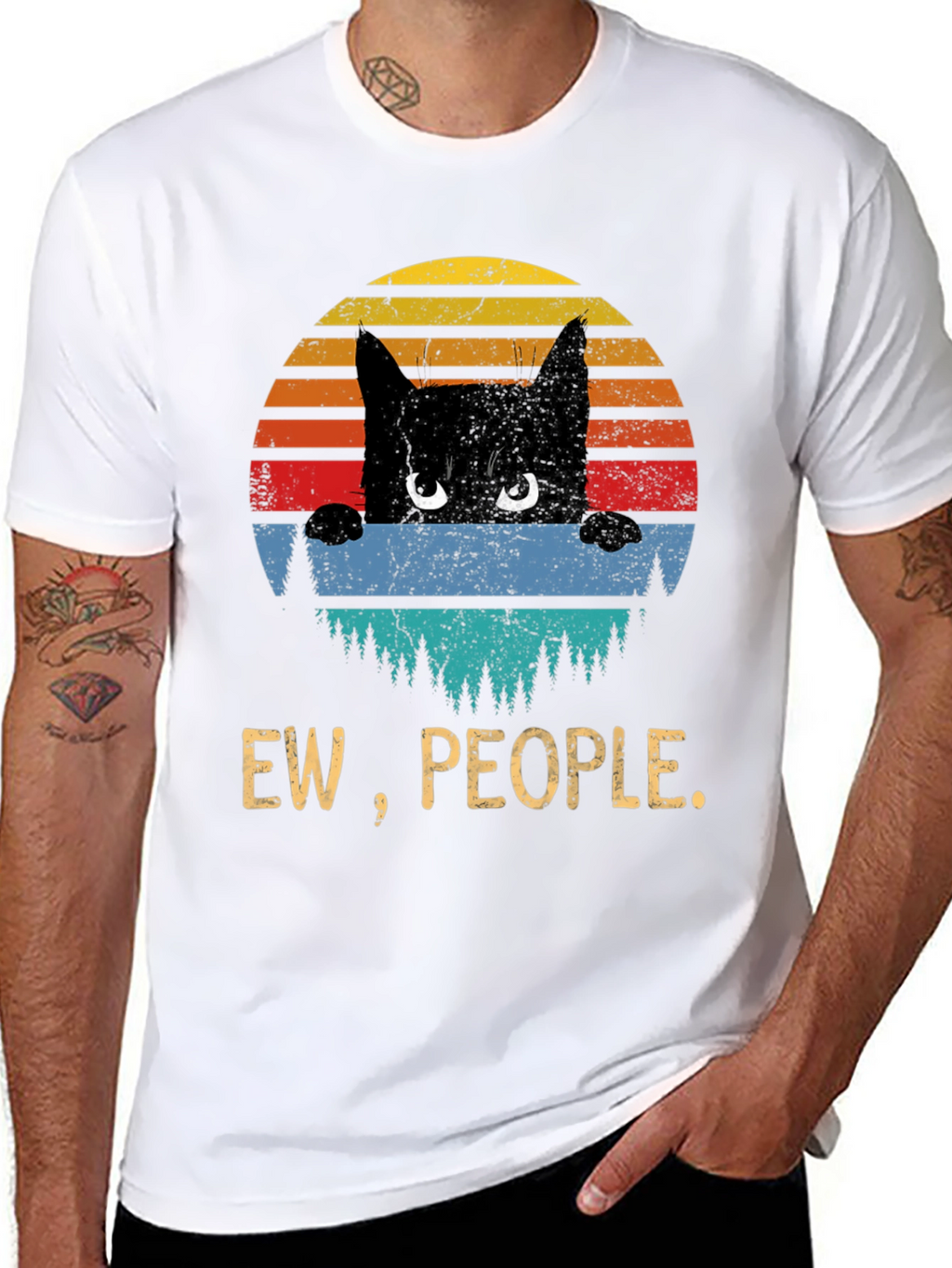 Ew People Cat T-Shirt - Retro Sunset Design