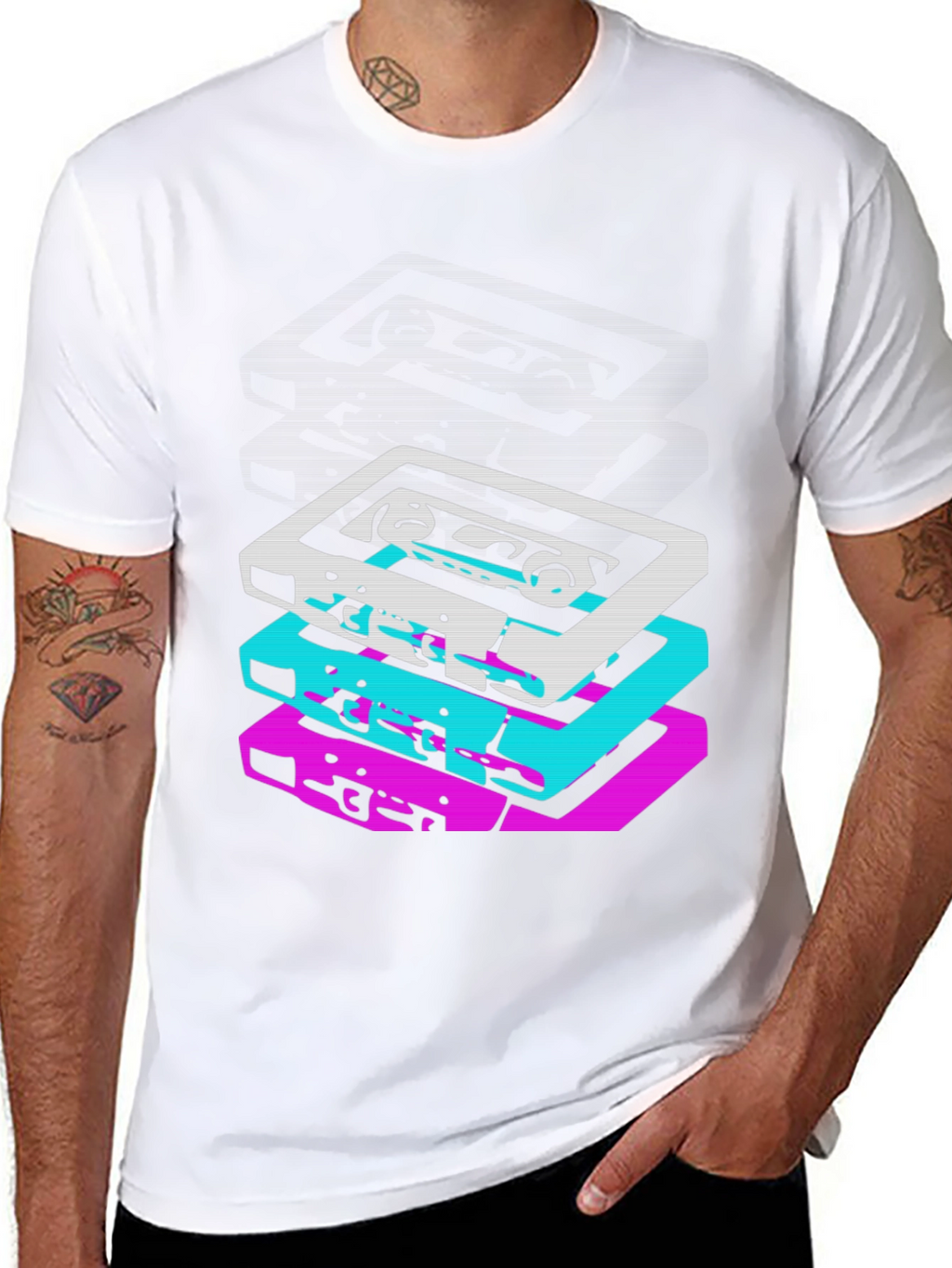 Retro Cassette Stack Graphic Tee - Black