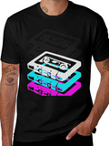 Retro Cassette Stack Graphic Tee - Black