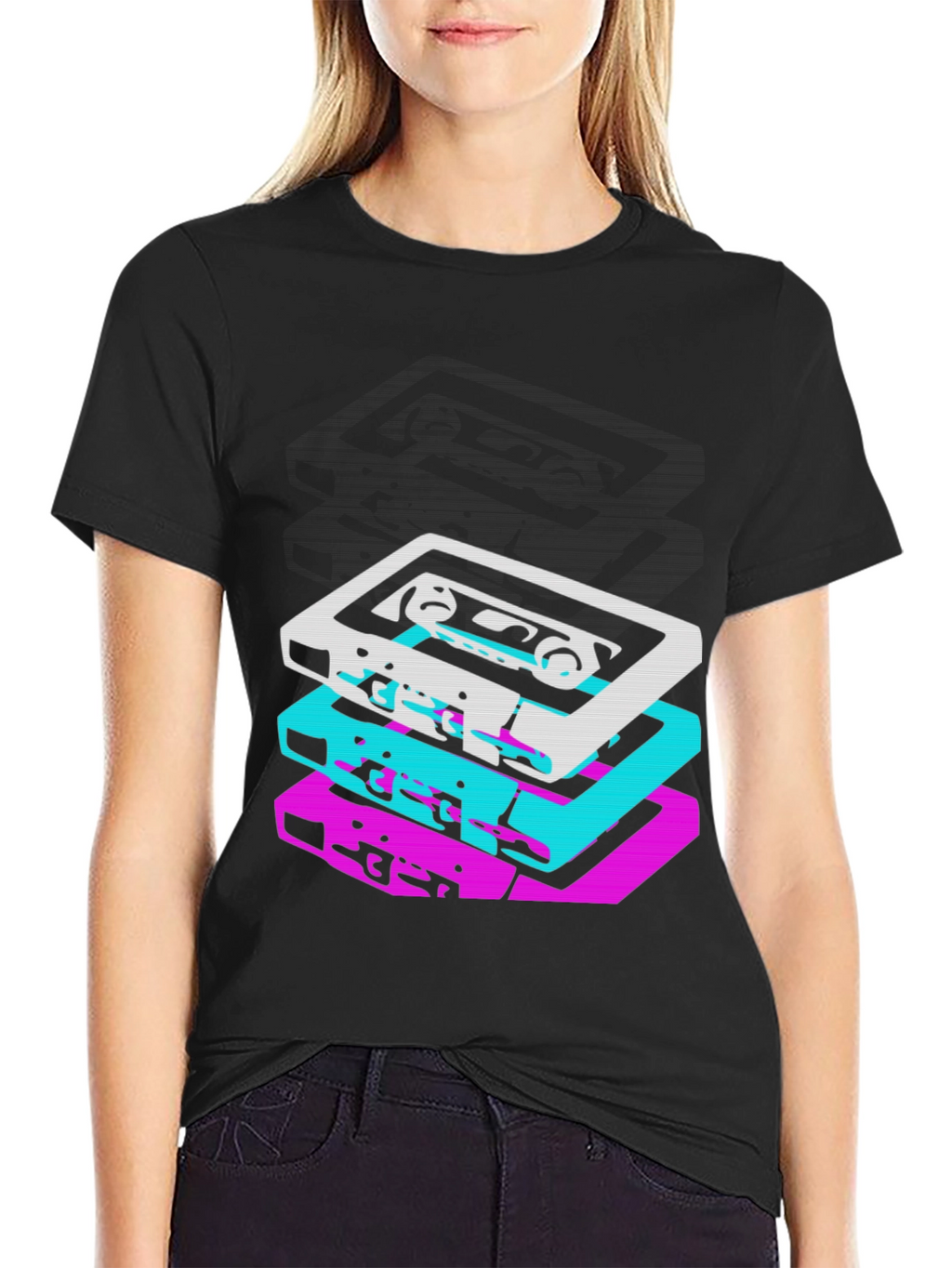 Retro Cassette Stack Graphic Tee - Black