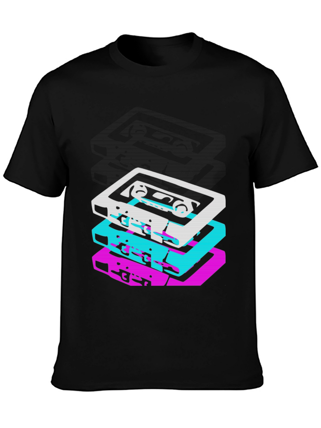 Retro Cassette Stack Graphic Tee - Black