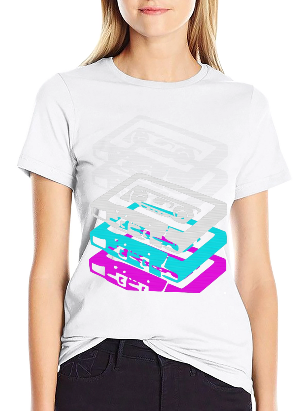 Retro Cassette Stack Graphic Tee - Black