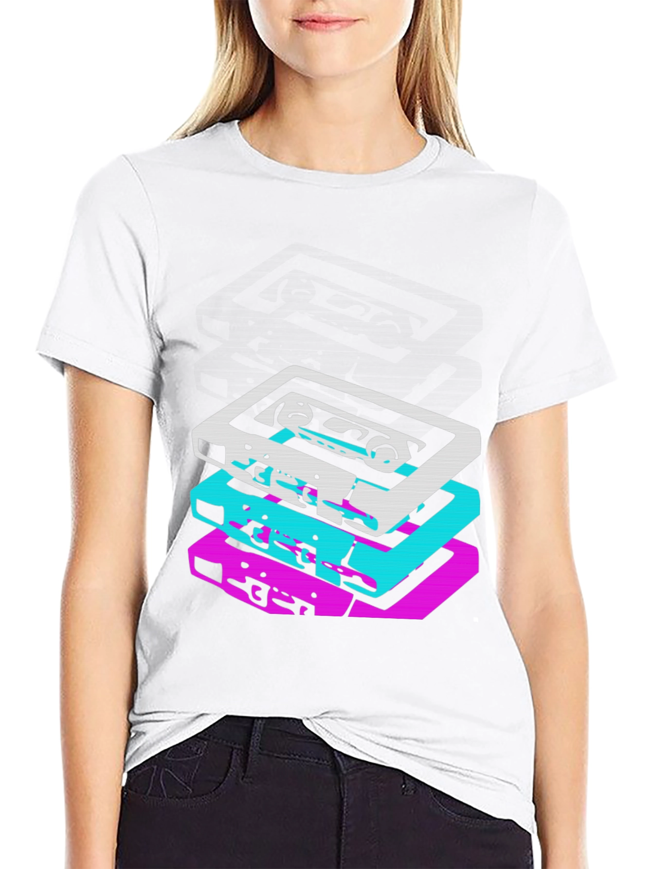 Retro Cassette Stack Graphic Tee - Black