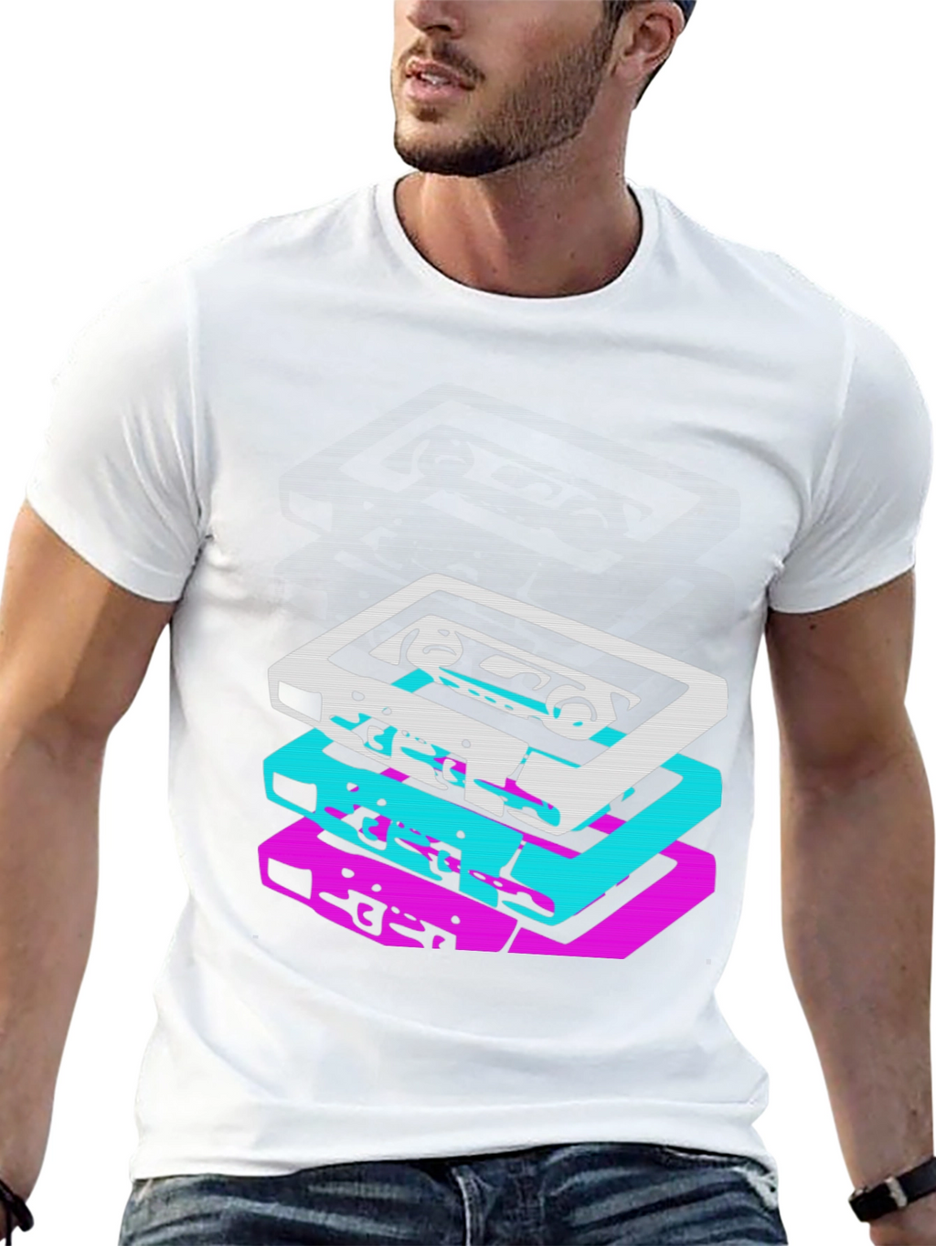 Retro Cassette Stack Graphic Tee - Black