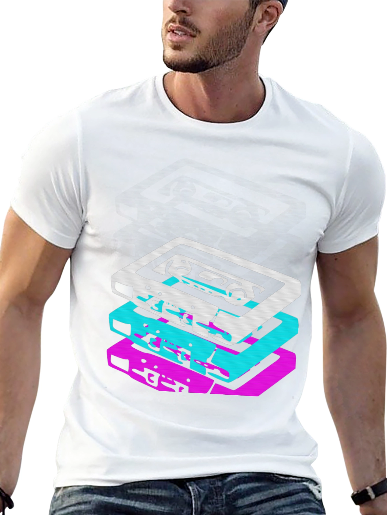 Retro Cassette Stack Graphic Tee - Black