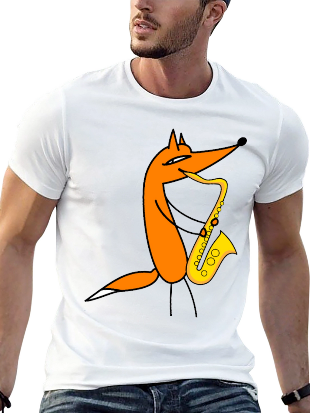 Fox Saxophone T-Shirt - Black Cotton Tee