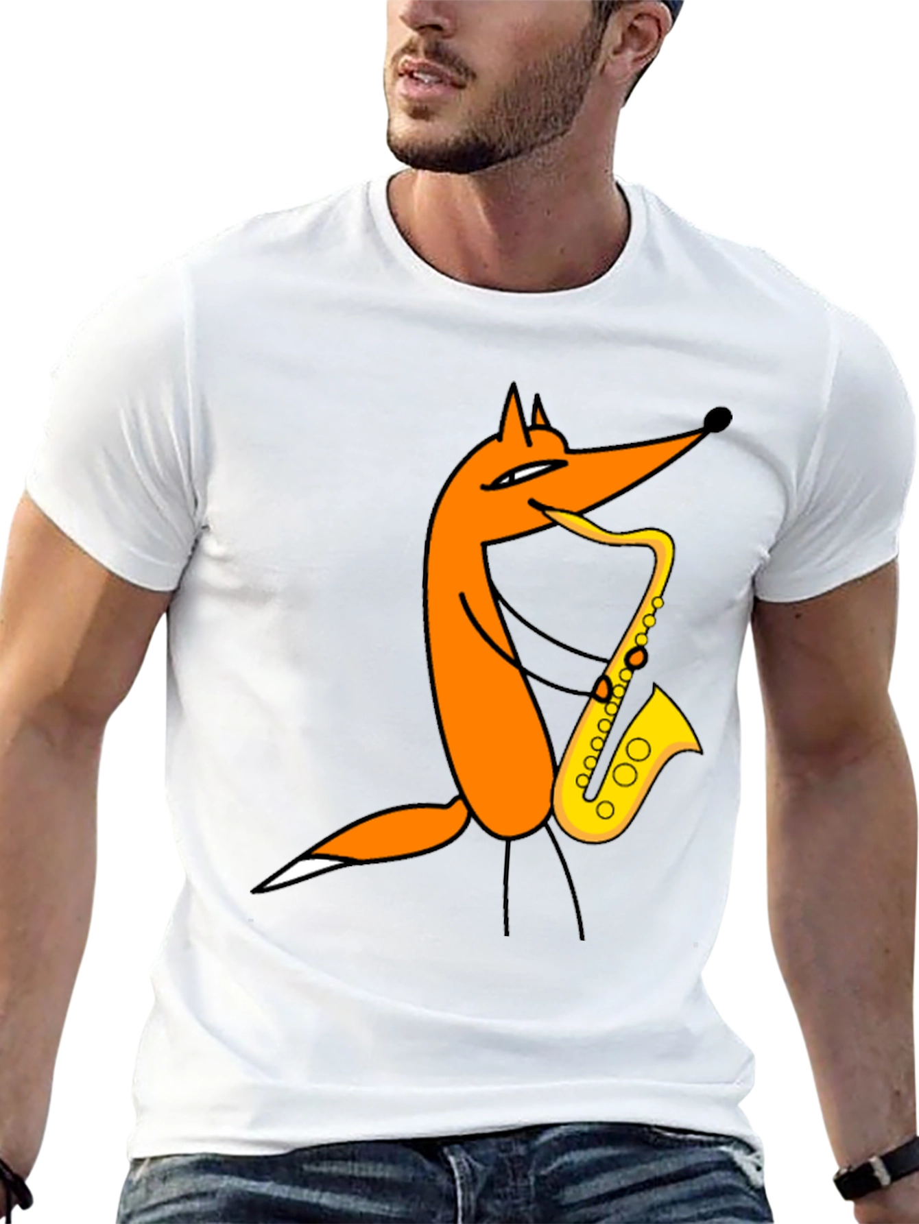Fox Saxophone T-Shirt - Black Cotton Tee