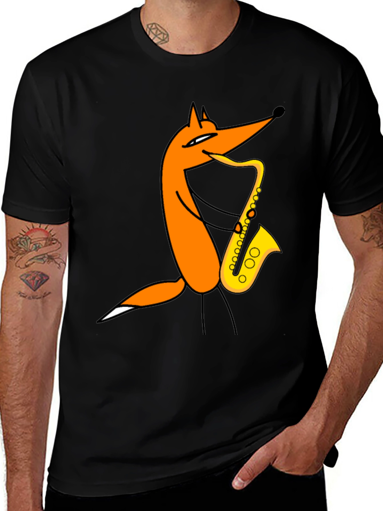 Fox Saxophone T-Shirt - Black Cotton Tee