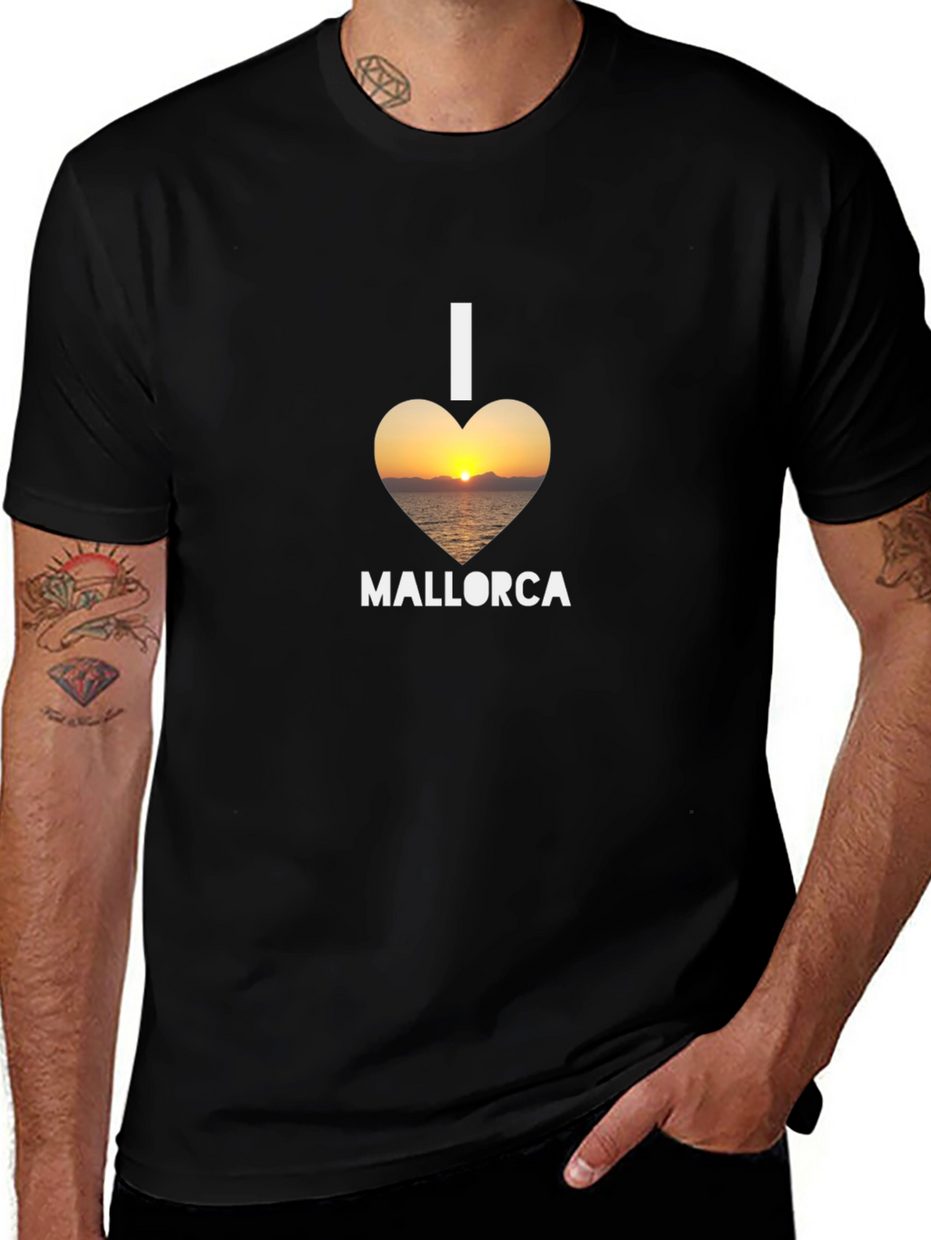 I Love Mallorca T-Shirt - Sunset Heart Design