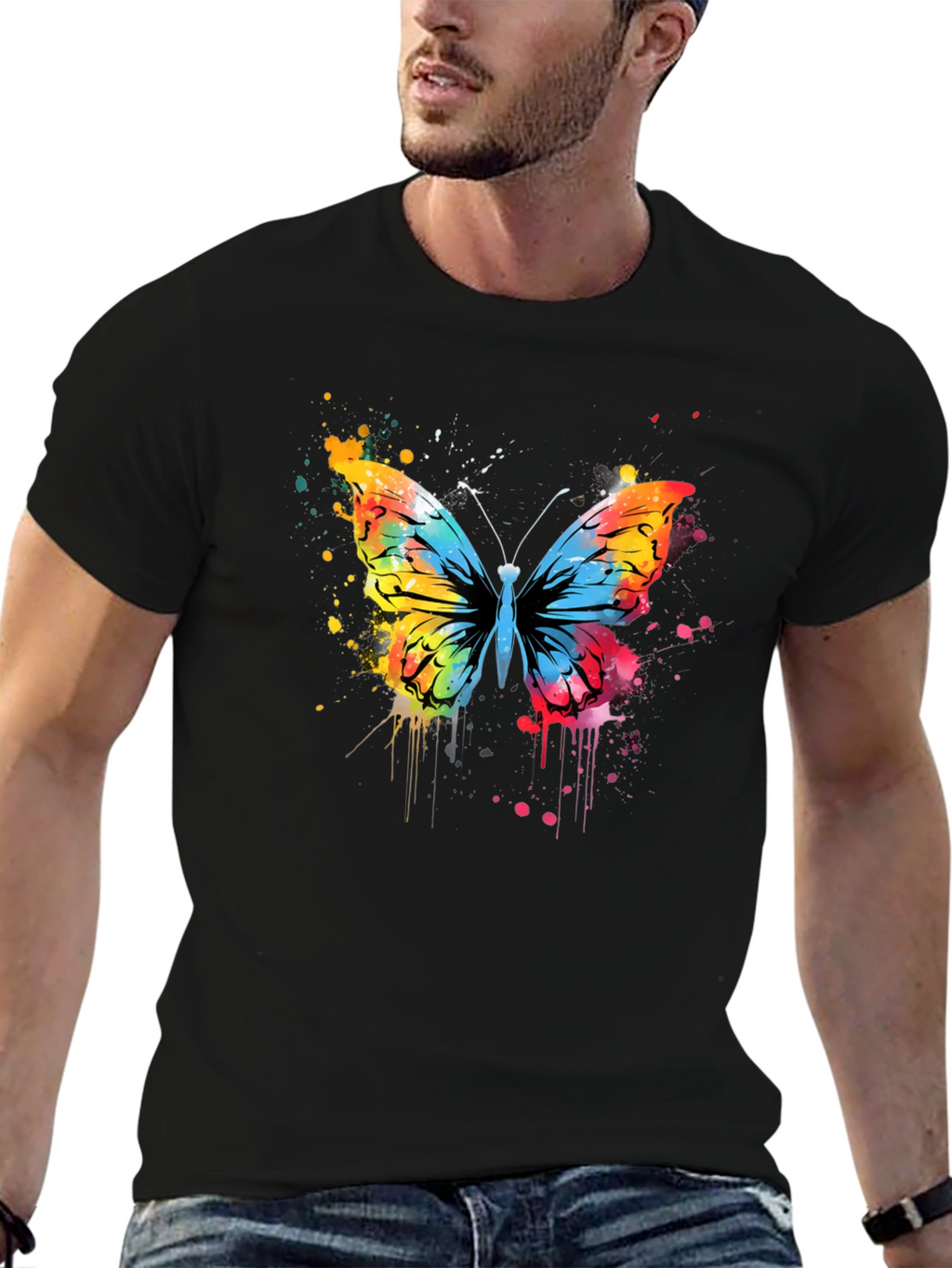 Butterfly Splatter Graphic Tee - Mens Black T-Shirt