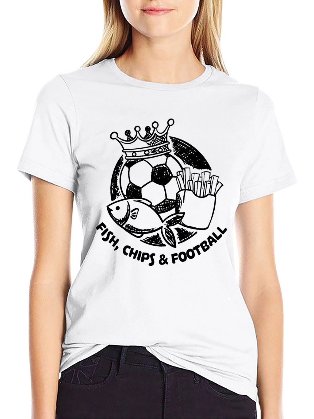 Fish Chips & Football Black Graphic Tee