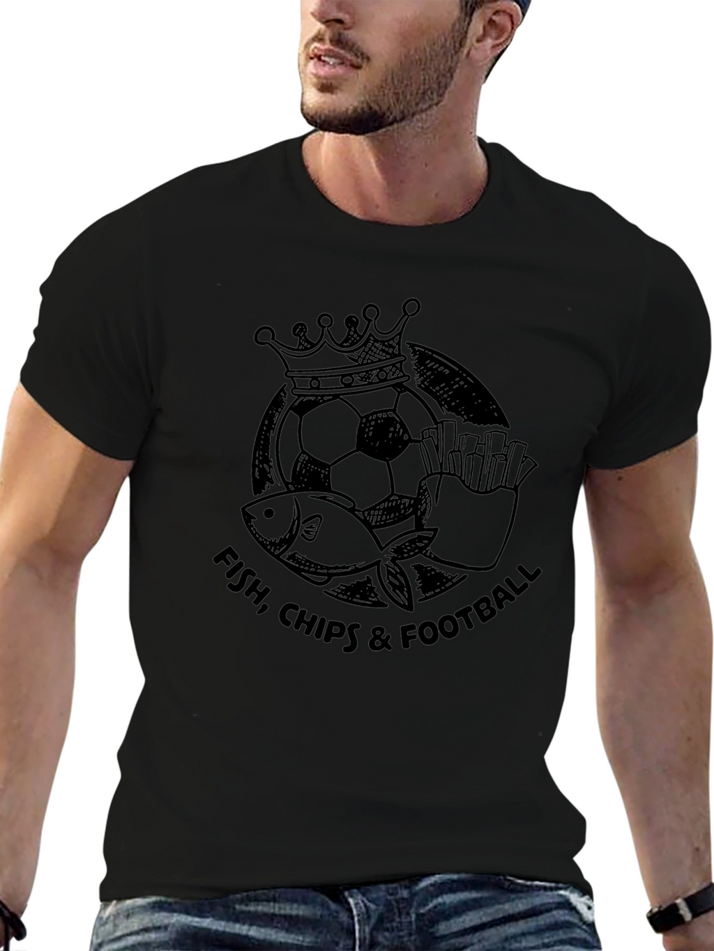 Fish Chips & Football Black Graphic Tee