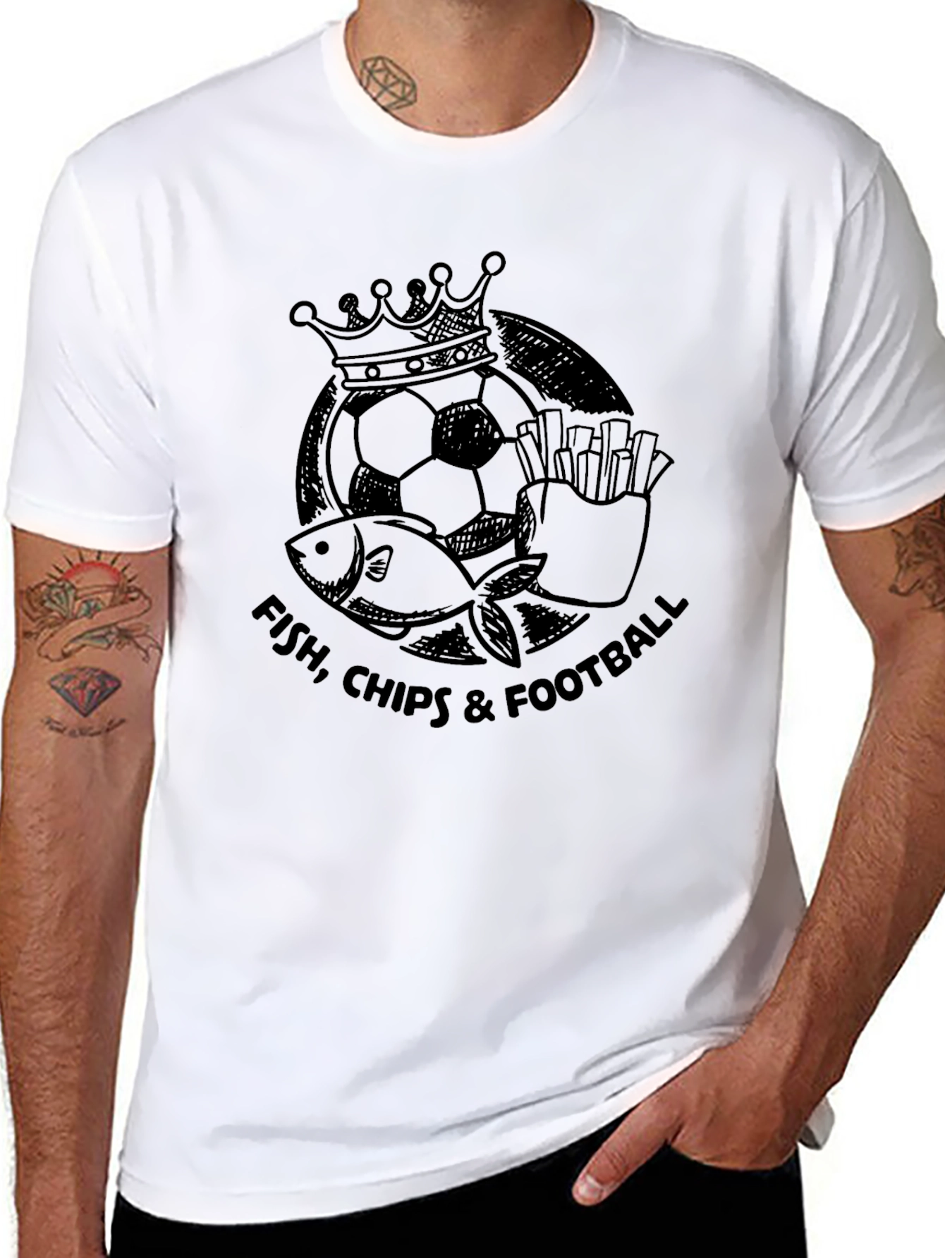 Fish Chips & Football Black Graphic Tee