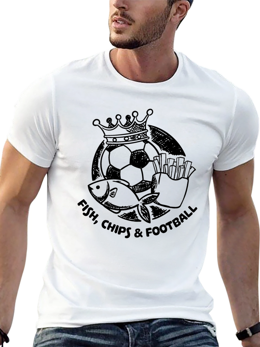 Fish Chips & Football Black Graphic Tee