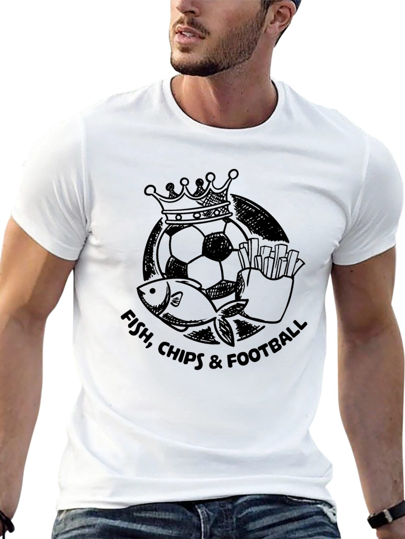Fish Chips & Football Black Graphic Tee