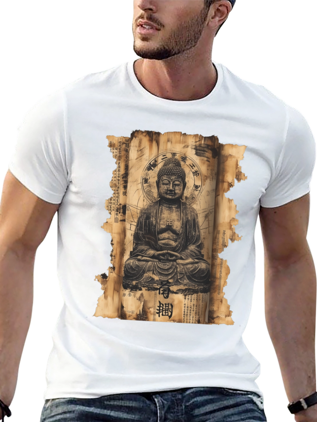 Buddha Scroll Graphic Tee - Spiritual Design