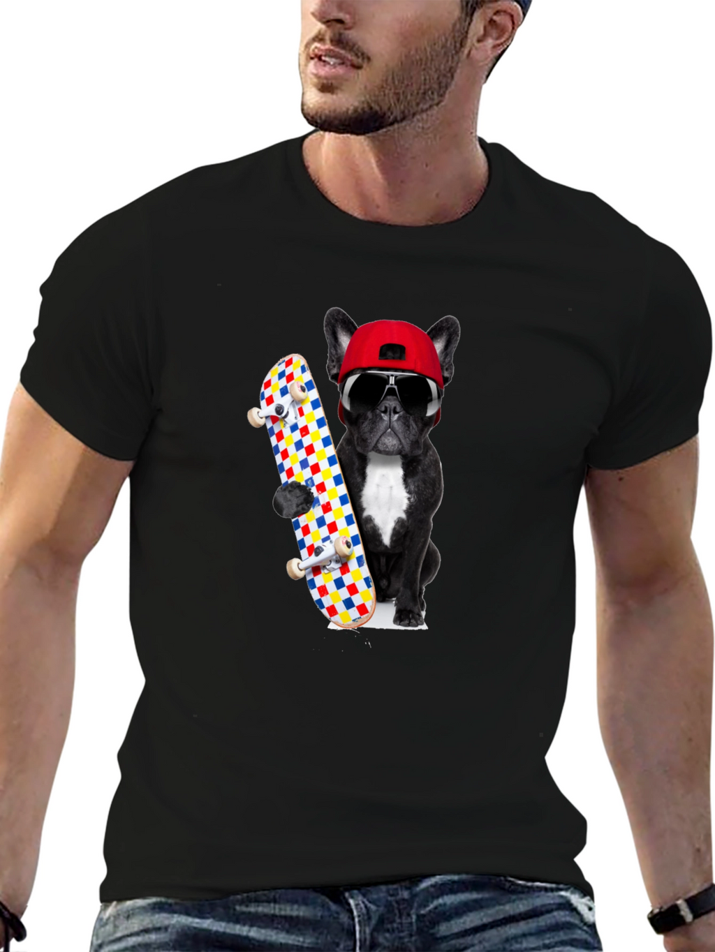 Cool Dog Skateboard Graphic Tee - Black