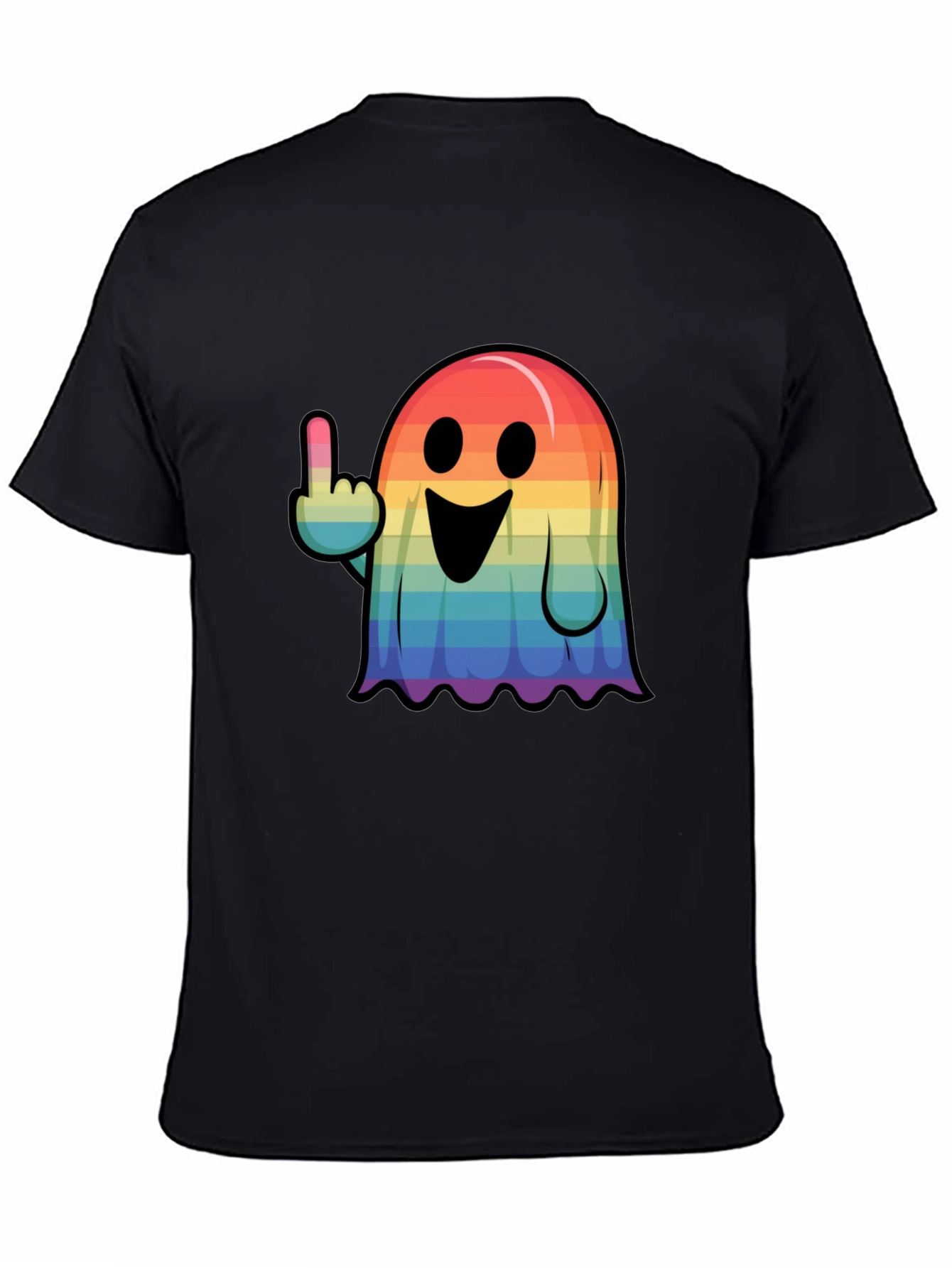 Rainbow Ghost Flipping The Bird Graphic Tee