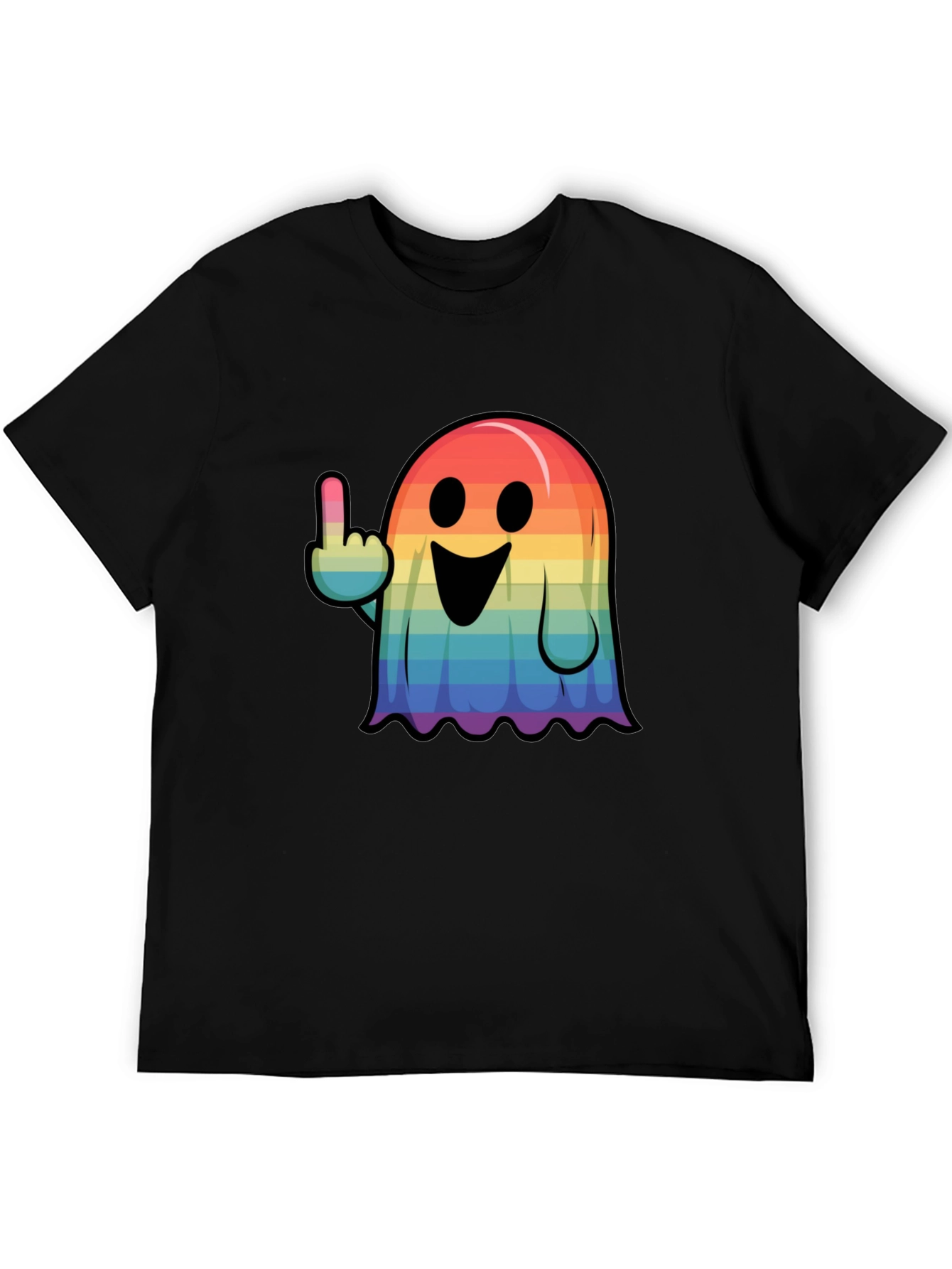 Rainbow Ghost Flipping The Bird Graphic Tee