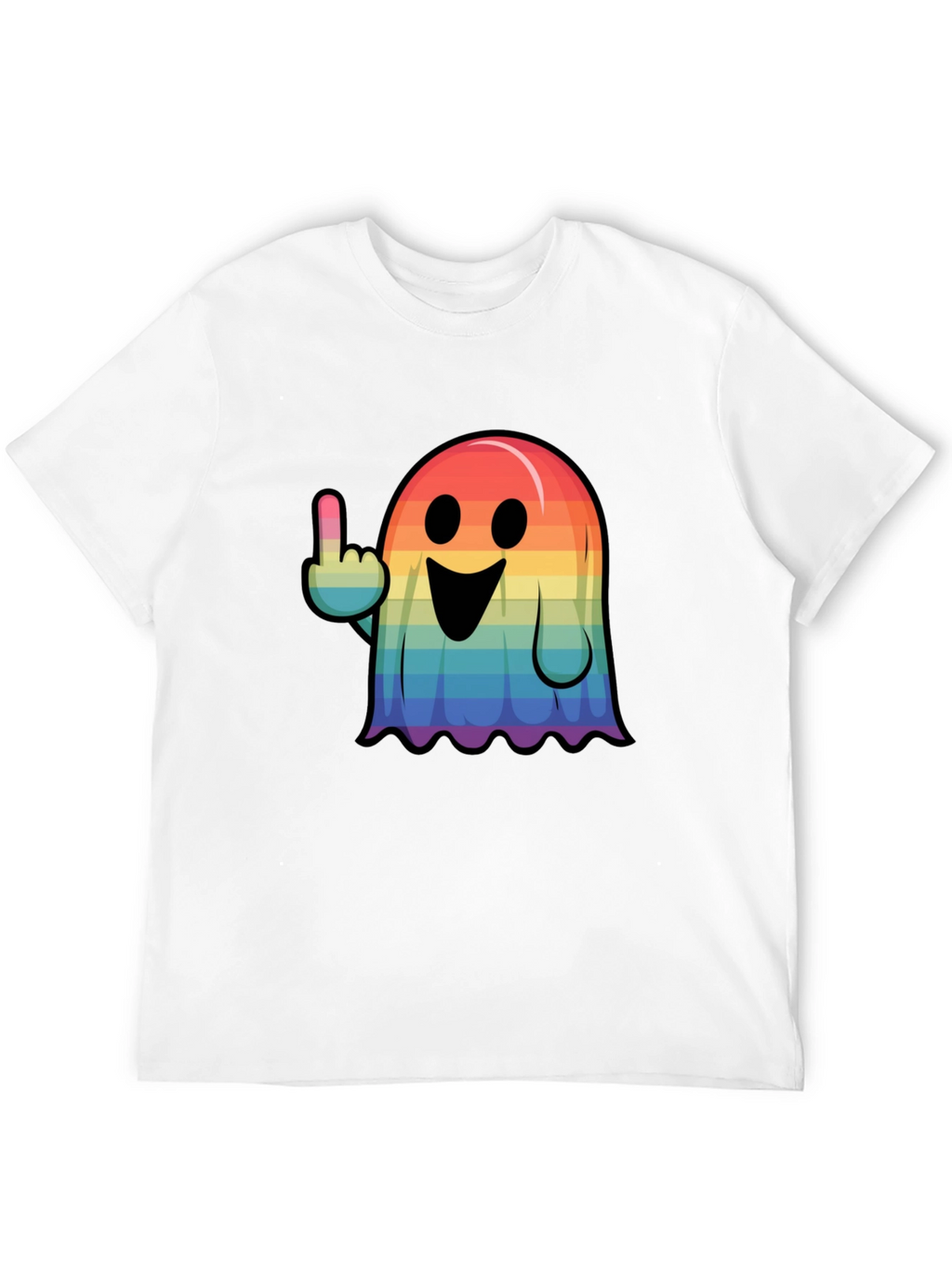 Rainbow Ghost Flipping The Bird Graphic Tee