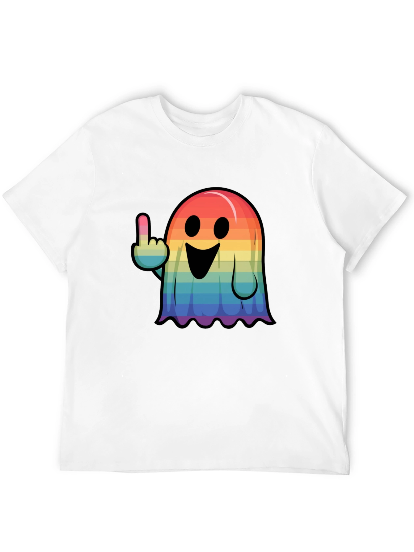 Rainbow Ghost Flipping The Bird Graphic Tee