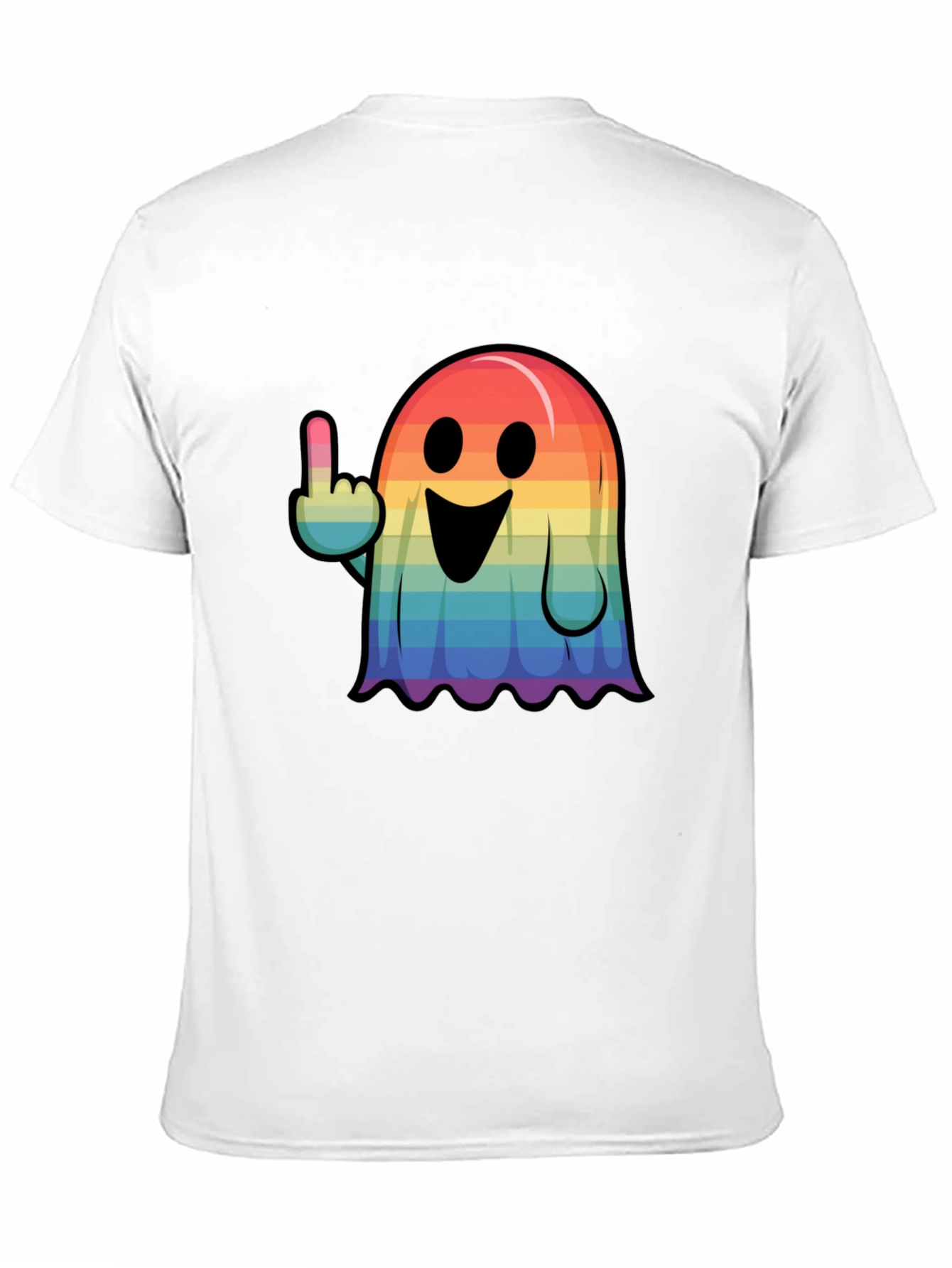 Rainbow Ghost Flipping The Bird Graphic Tee
