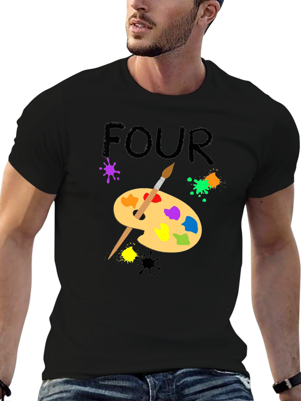 Painter Four Birthday Black T-Shirt