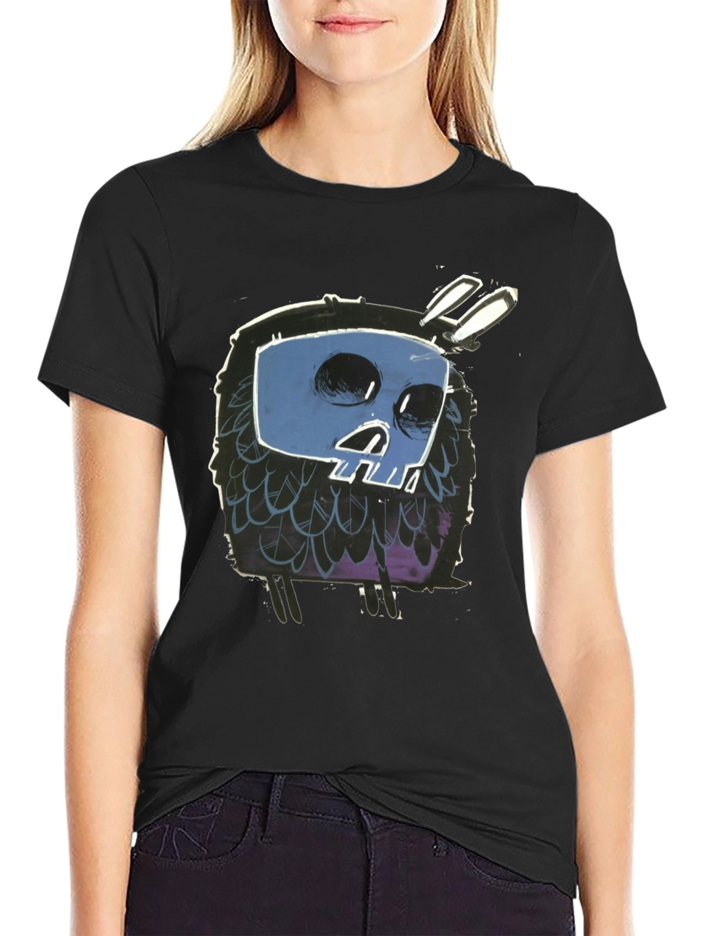 Skull Bunny Graphic Black T-Shirt