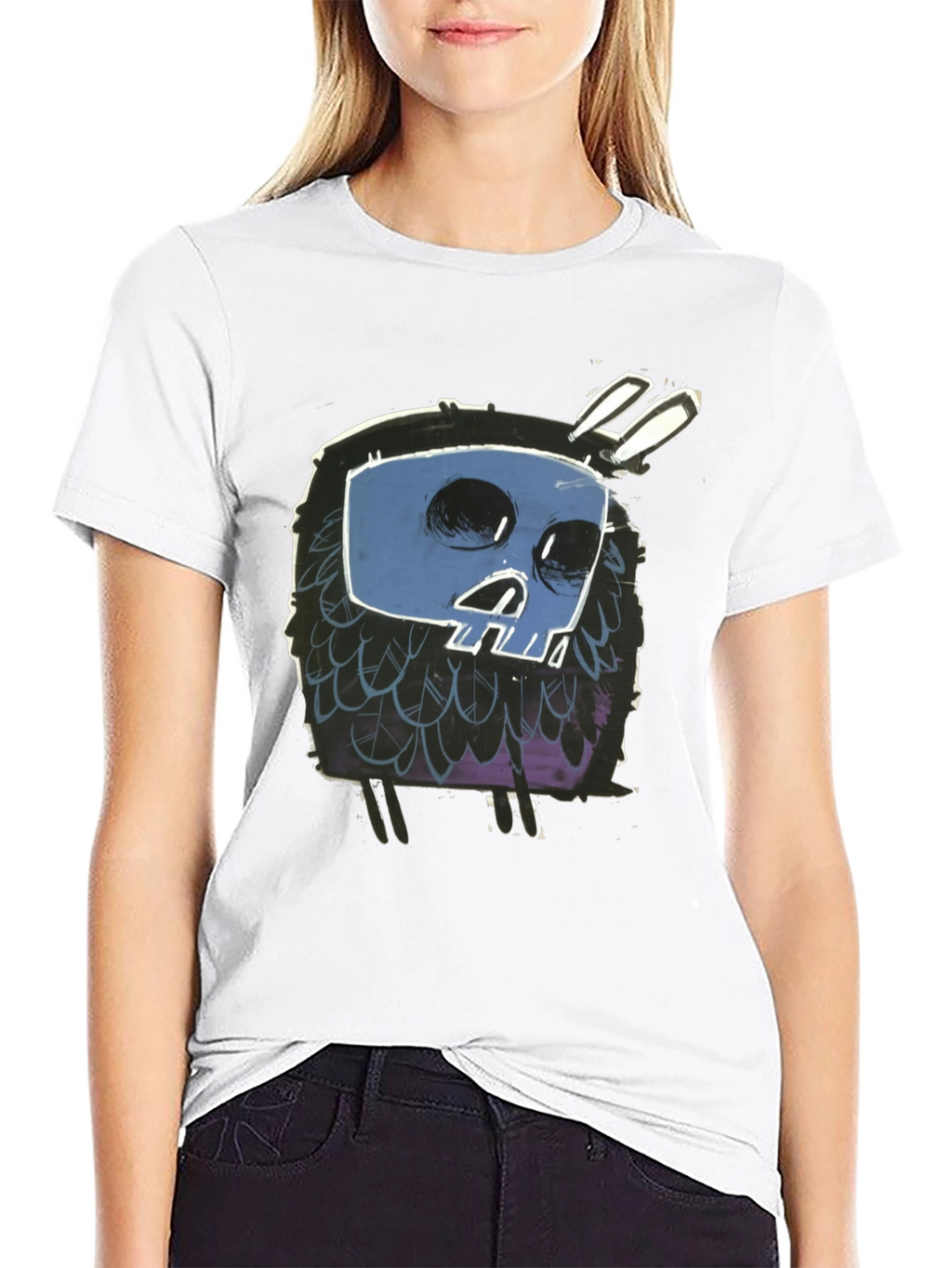 Skull Bunny Graphic Black T-Shirt