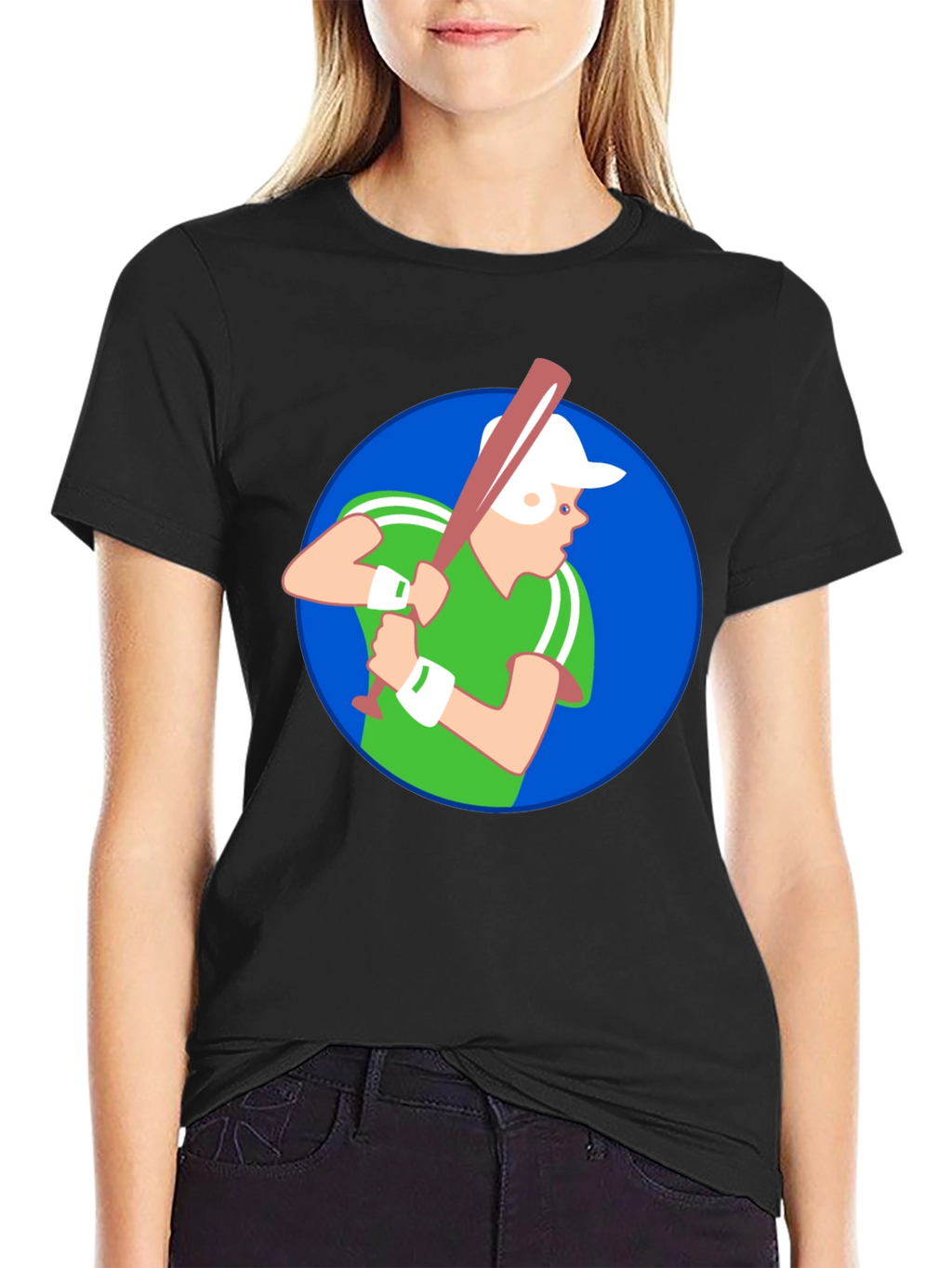 Baseball Player Graphic T-Shirt - Black Cotton Tee