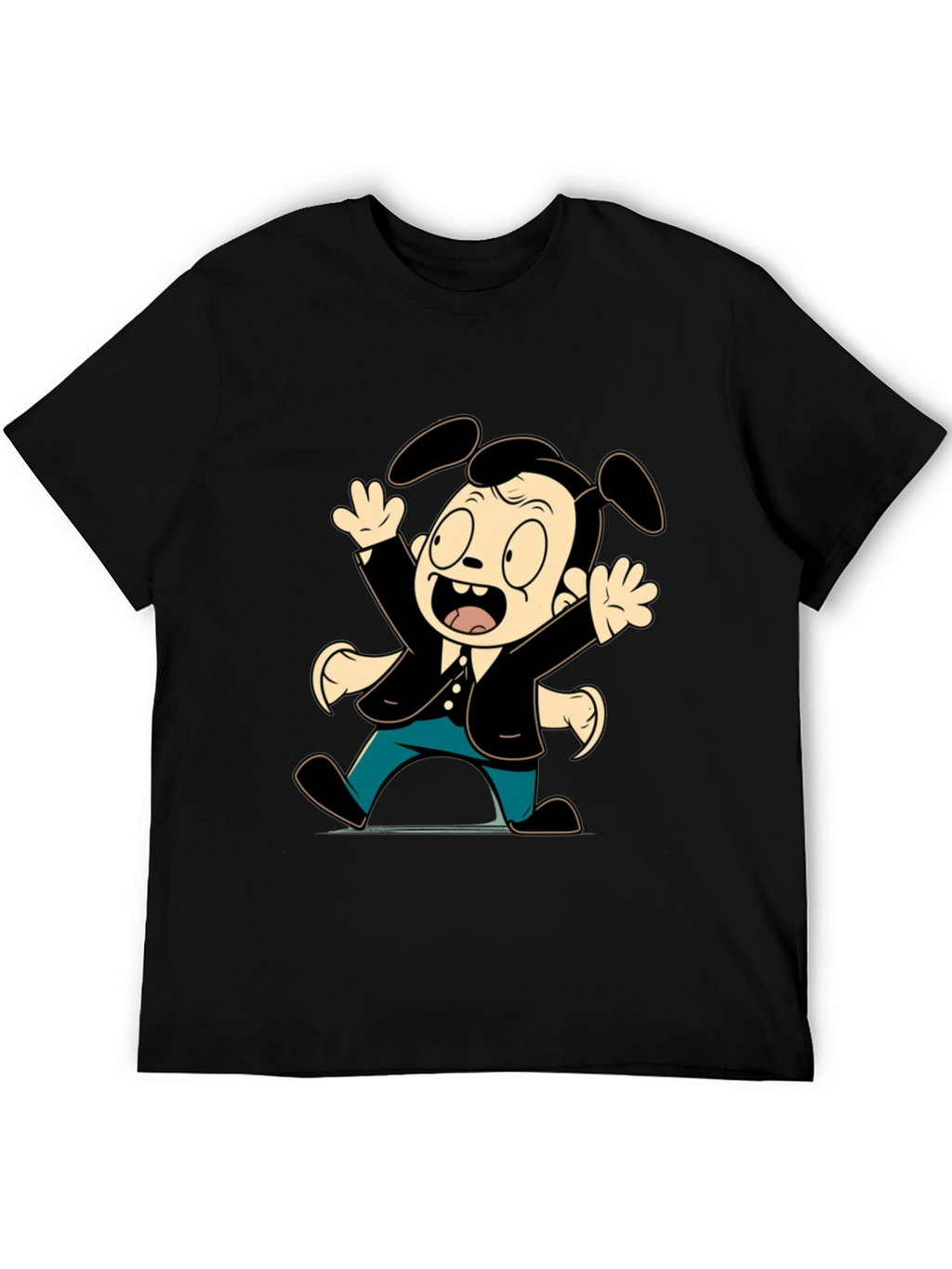 Cartoon Dog Character Black T-Shirt