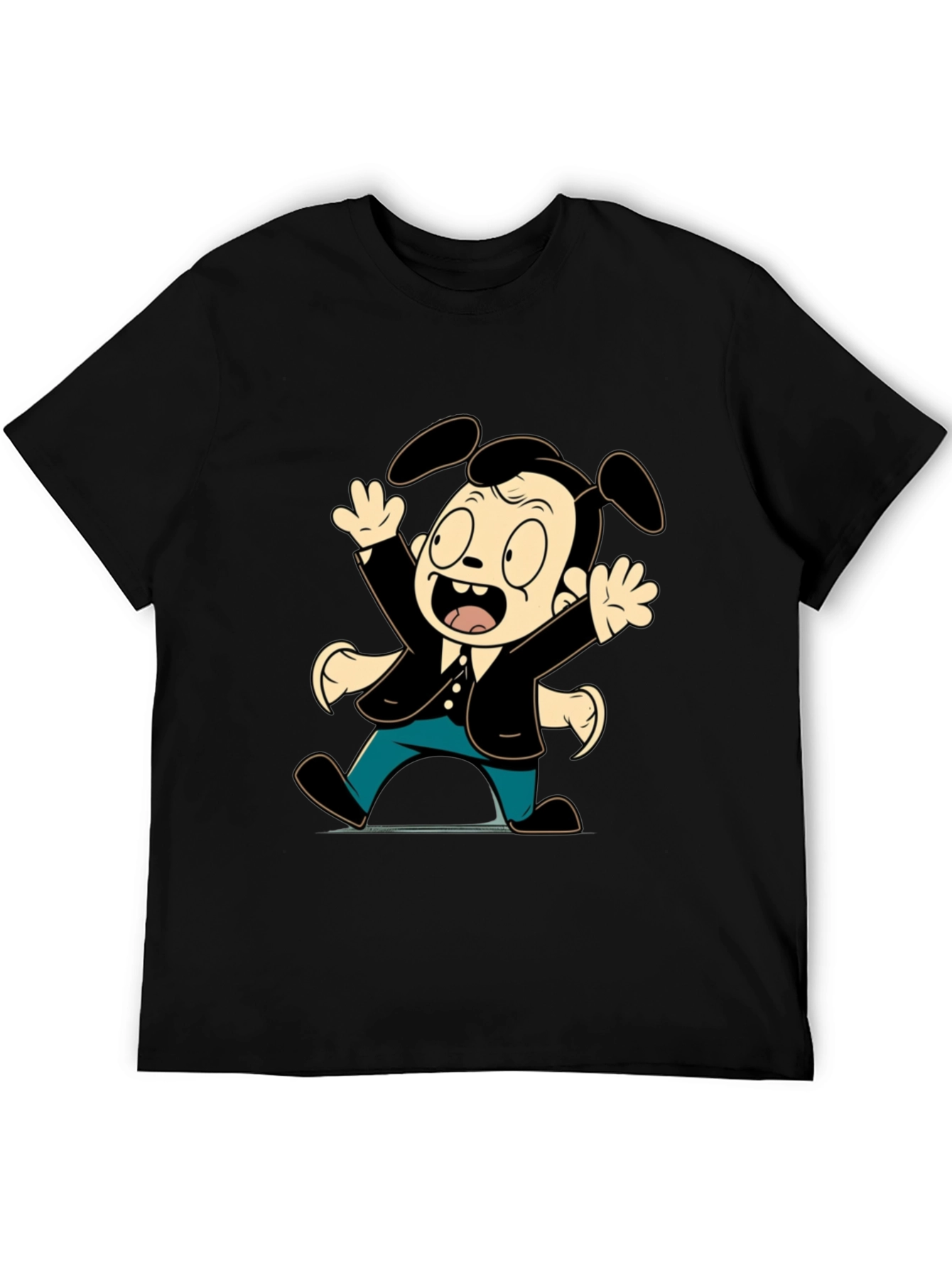 Cartoon Dog Character Black T-Shirt