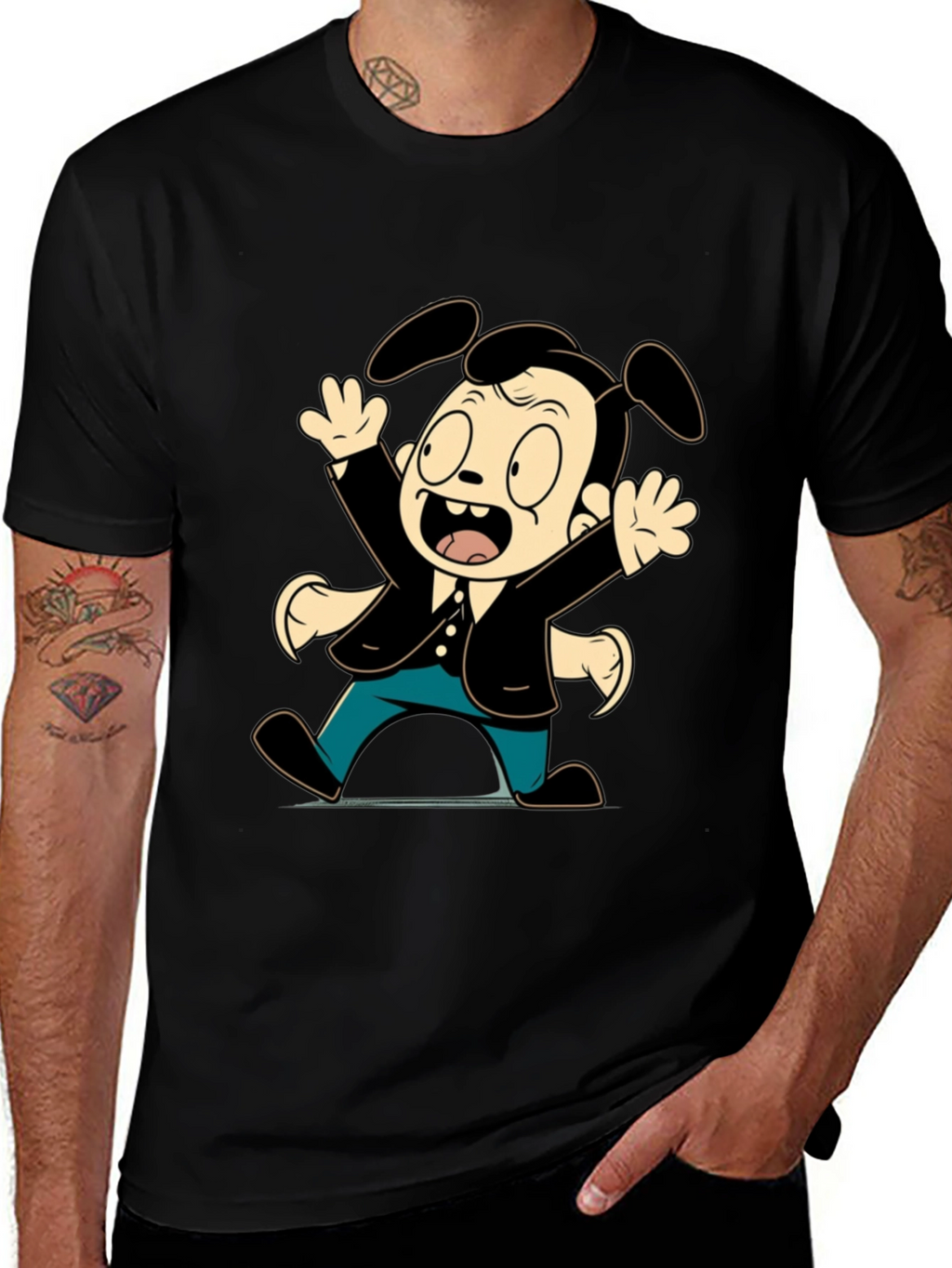 Cartoon Dog Character Black T-Shirt