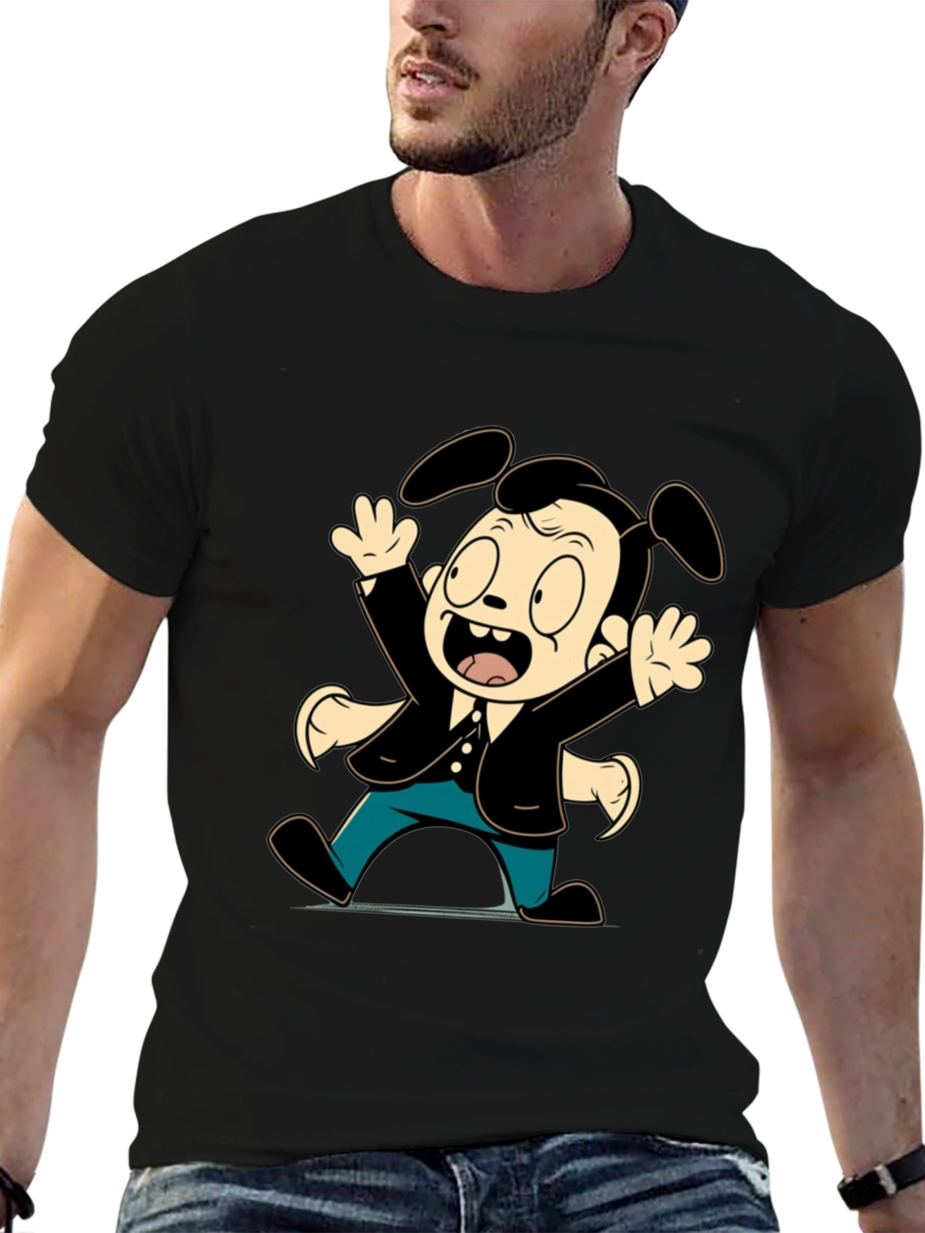 Cartoon Dog Character Black T-Shirt