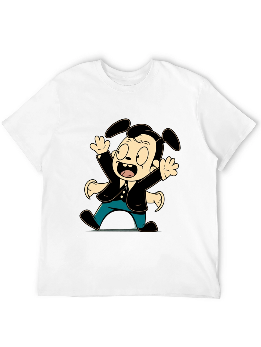 Cartoon Dog Character Black T-Shirt