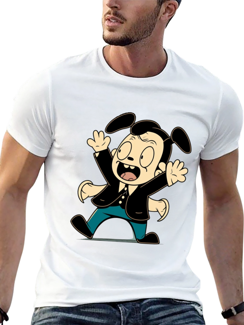 Cartoon Dog Character Black T-Shirt