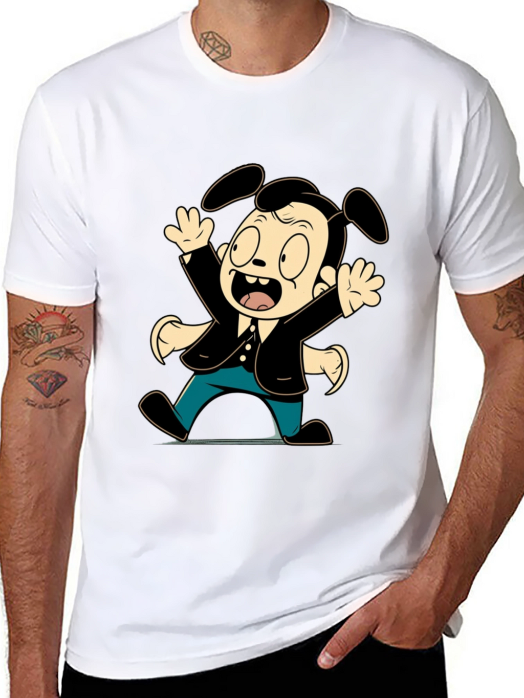 Cartoon Dog Character Black T-Shirt