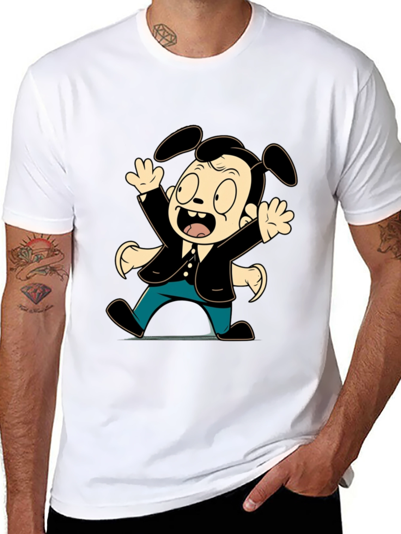 Cartoon Dog Character Black T-Shirt