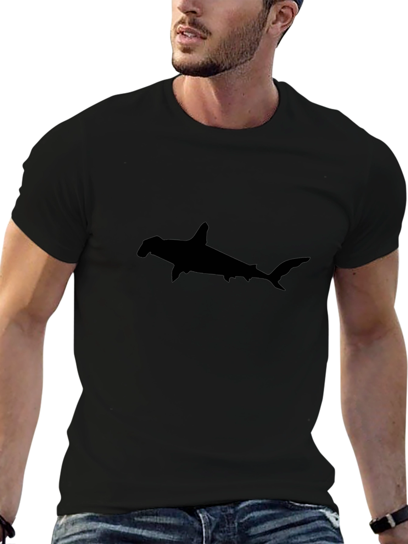 Hammerhead Shark Graphic Tee - Black Cotton T-Shirt