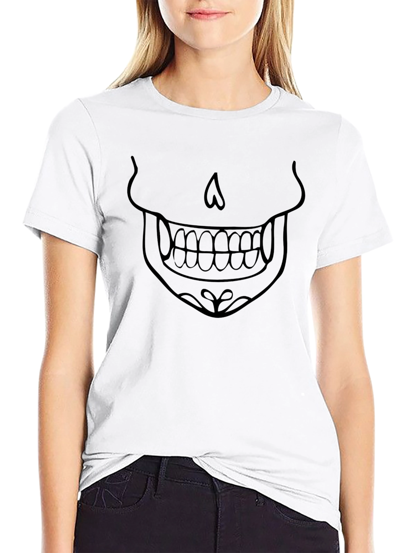 Skull Face Graphic Tee - Black Cotton T-Shirt