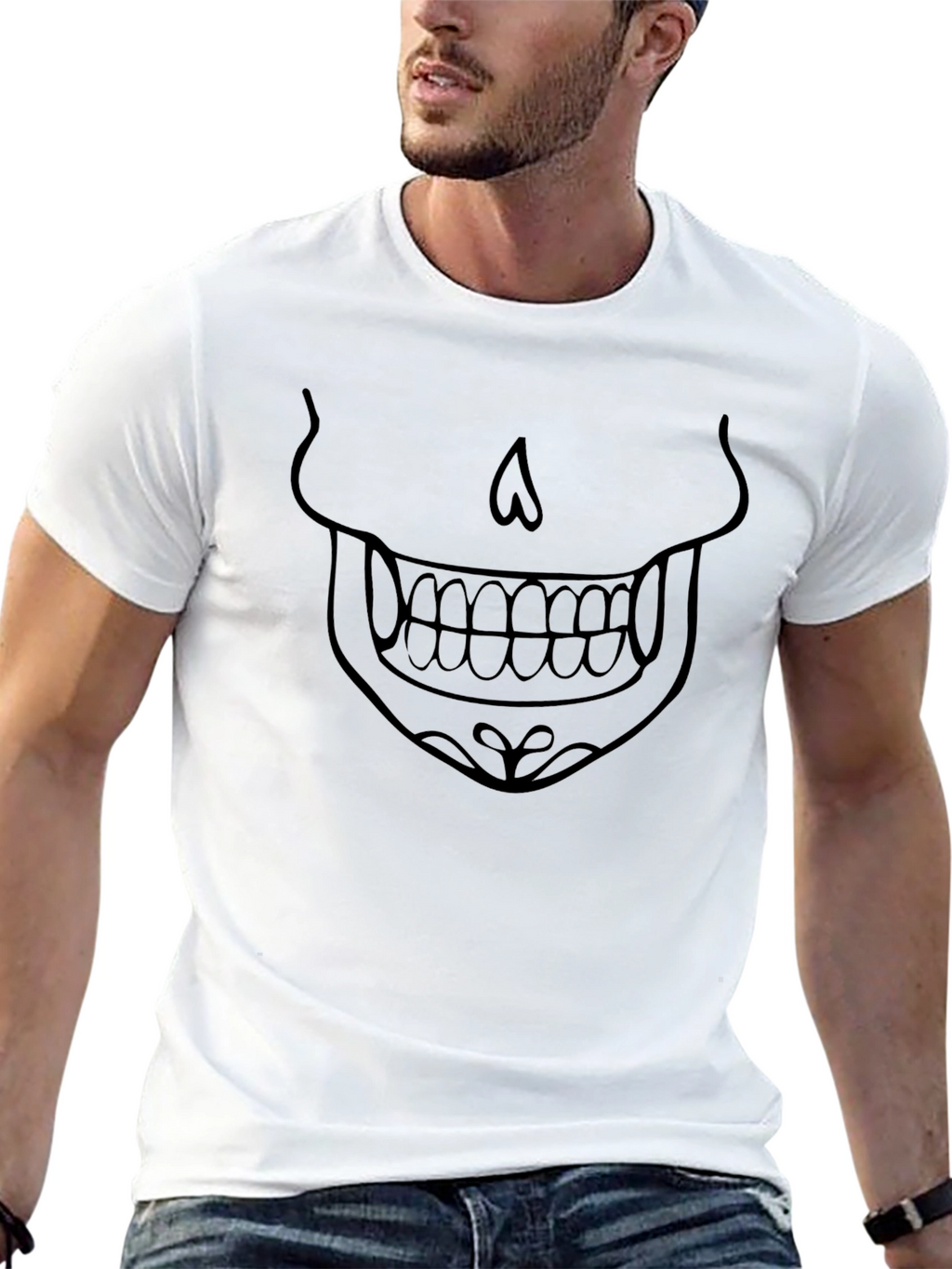Skull Face Graphic Tee - Black Cotton T-Shirt