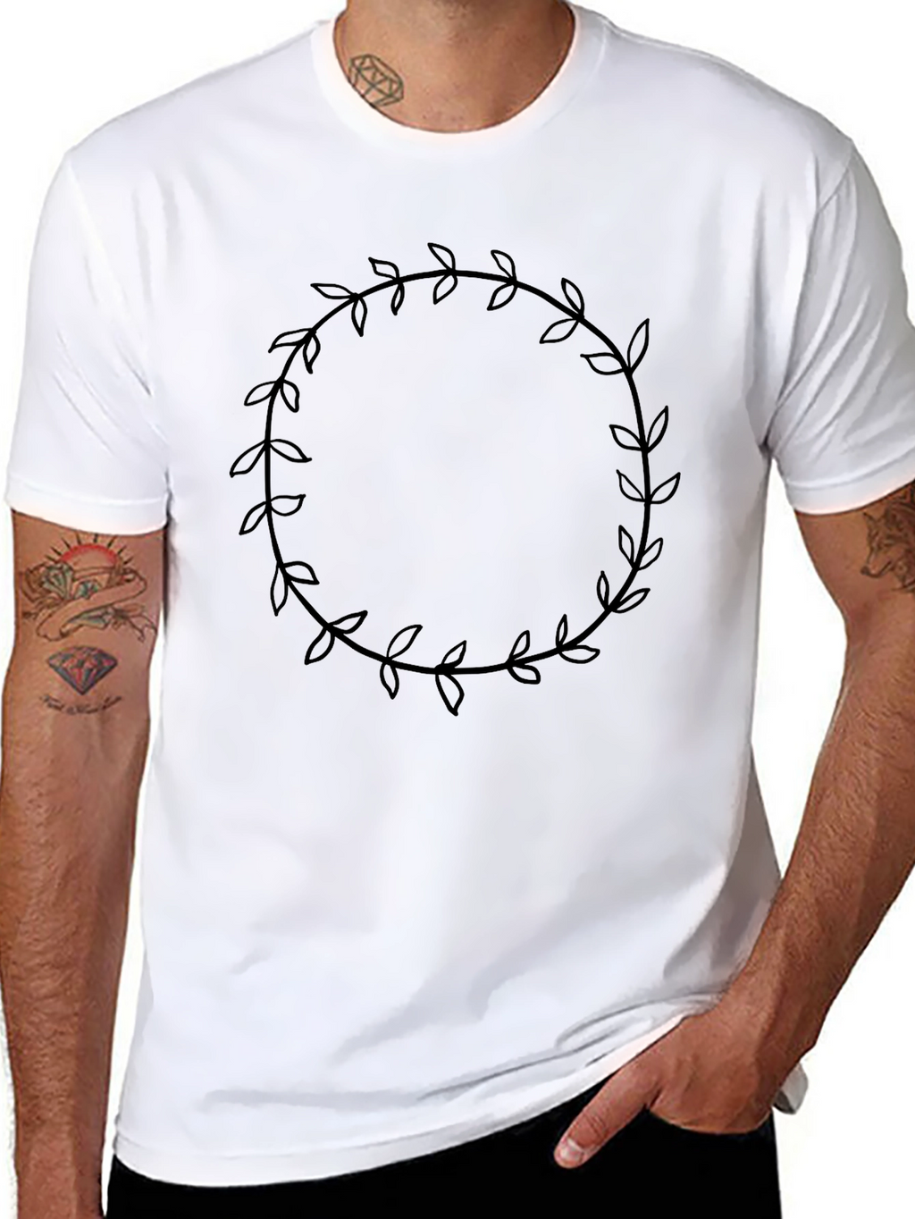 Leaf Wreath Graphic Black T-Shirt