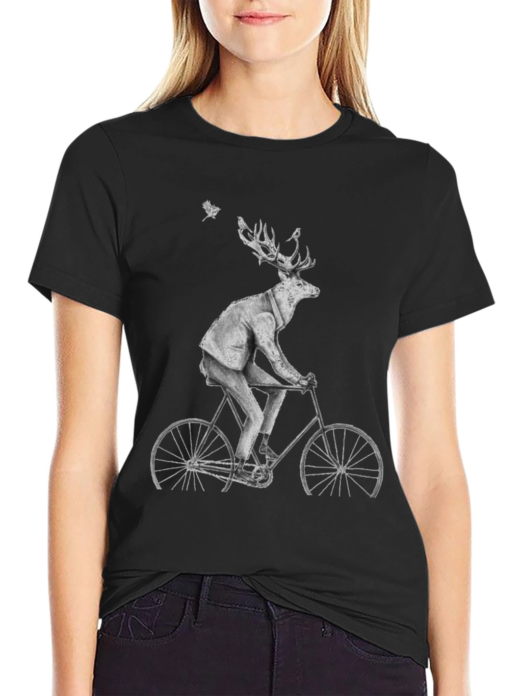 Deer on Bike Graphic Tee - Quirky Animal Print