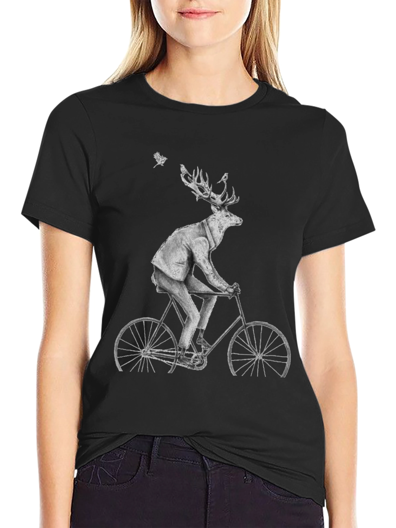 Deer on Bike Graphic Tee - Quirky Animal Print