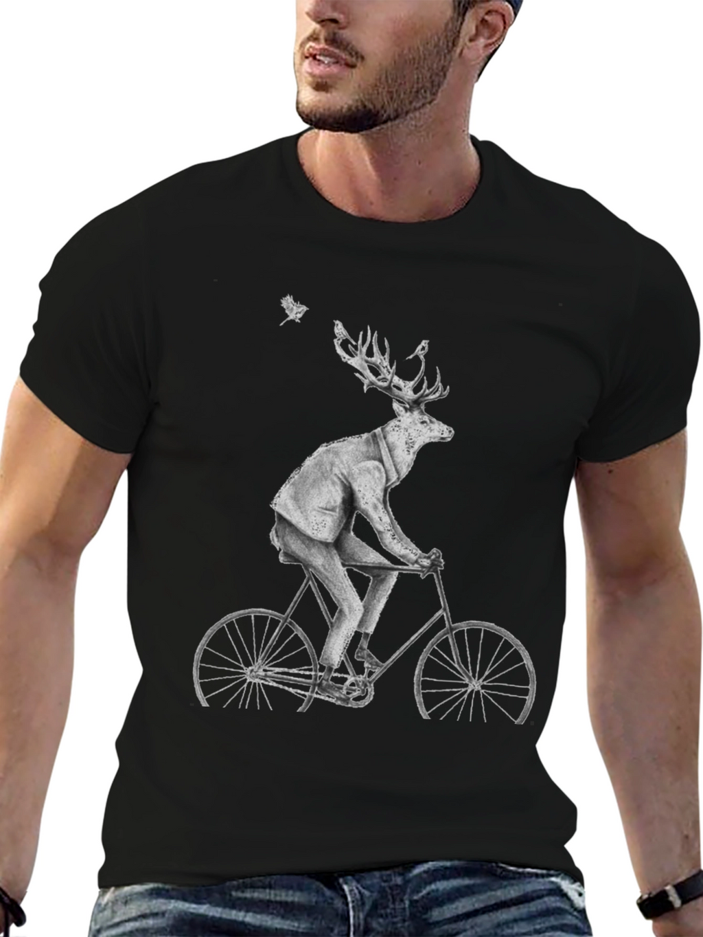 Deer on Bike Graphic Tee - Quirky Animal Print
