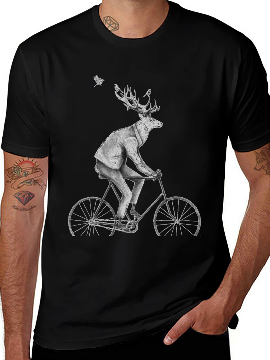 Deer on Bike Graphic Tee - Quirky Animal Print